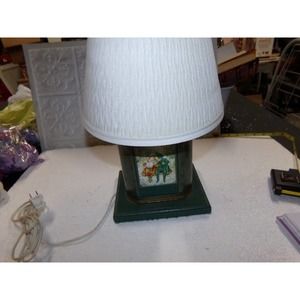 VICTORIAN STYLE TIN CAN LAMP CHILDREN WINTER SCENE W/SHADE CUSTOM MADE WOOD BASE